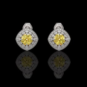 3.89 ctw Canary Citrine & Diamond Victorian Earrings 14K White Gold