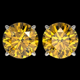 4 ctw Certified Intense Yellow Diamond Stud Earrings 10k White Gold