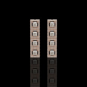 4.01 ctw Princess Cut Diamond Micro Pave Earrings 18K Rose Gold