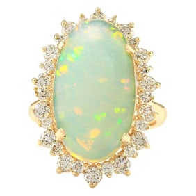 Opal Diamond Ring 14K Yellow Gold