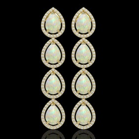 9.12 ctw Opal & Diamond Micro Pave Halo Earrings 10k Yellow Gold