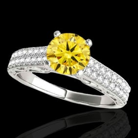 1.41 ctw Certified SI Intense Yellow Diamond Antique Ring 10k White Gold