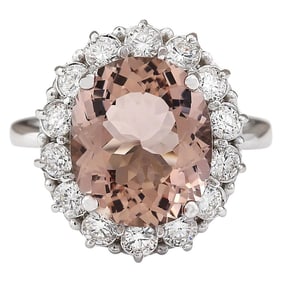 Morganite Diamond Ring 14K White Gold