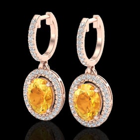 3.50 ctw Citrine & Micro Pave VS/SI Diamond Earrings 14k Rose Gold