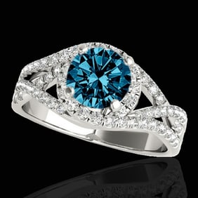 1.5 ctw SI Certified Fancy Blue Diamond Solitaire Halo Ring 10k White Gold