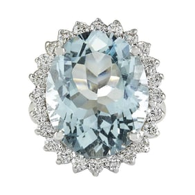 13.42 CTW Aquamarine 14K White Gold Diamond Ring