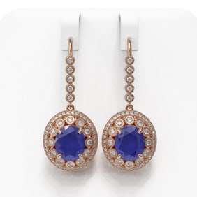17.22 ctw Sapphire & Diamond Victorian Earrings 14K Rose Gold