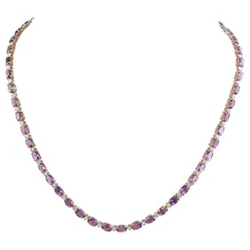 Natural Amethyst Diamond Necklace In 14