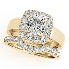 1.8 ctw Certified VS/SI Diamond 2pc Wedding Set Halo 14k Yellow Gold