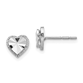 14k White Gold Diamond-Cut Heart Post Earrings
