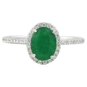 Emerald Diamond Ring 14K White Gold