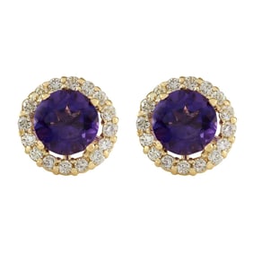 Amethyst Diamond Earrings 14K Yellow Gold