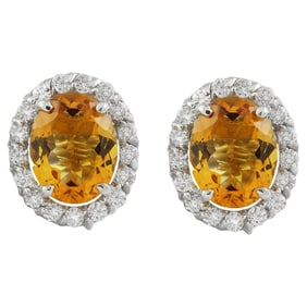 Citrine Diamond Earrings 14K White Gold