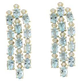 Aquamarine Diamond Earrings 14K Yellow Gold