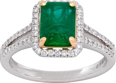Emerald cut emerald & diamond ring