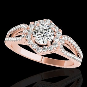 1.43 ctw Certified Diamond Solitaire Halo Ring 10k Rose Gold