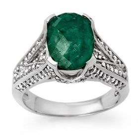 4.75 ctw Emerald & Diamond Ring 18k White Gold