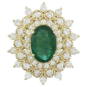 Emerald Diamond Ring 14K Yellow Gold