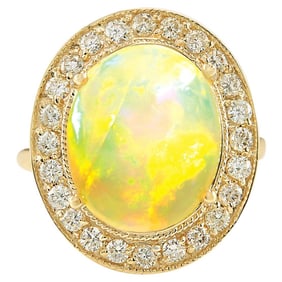 Natural Opal Diamond Ring In 14
