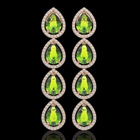 8.4 ctw Peridot & Diamond Micro Pave Halo Earrings 10k Rose Gold