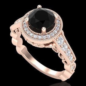 1.91 ctw Fancy Black Diamond Engagment Art Deco Ring 18k Rose Gold