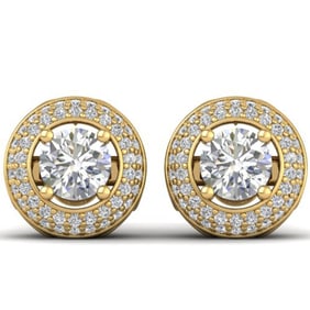 1.75 ctw VS/SI Diamond Art Deco Micro Stud Earrings 14k Yellow Gold