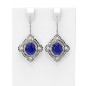 9.96 ctw Sapphire & Diamond Earrings 18K White Gold