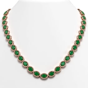 52.15 ctw Emerald & Diamond Micro Pave Halo Necklace 10k Rose Gold