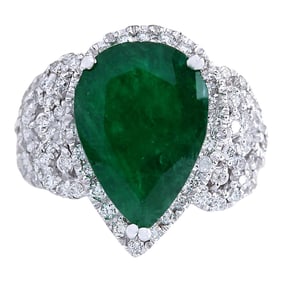 Emerald Diamond Ring 14K White Gold