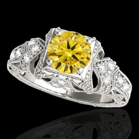 1.25 ctw Certified SI Intense Yellow Diamond Antique Ring 10k White Gold
