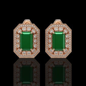 13.75 ctw Certified Emerald & Diamond Victorian Earrings 14K Rose Gold