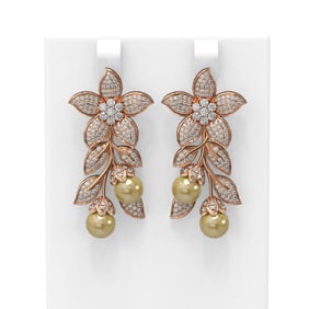 3.05 ctw Diamond & Pearl Earrings 18K Rose Gold