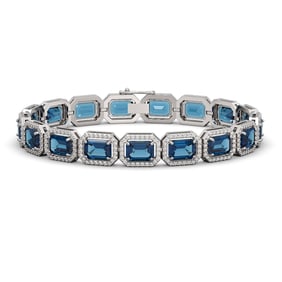25.36 ctw London Topaz & Diamond Micro Pave Halo Bracelet 10k White Gold