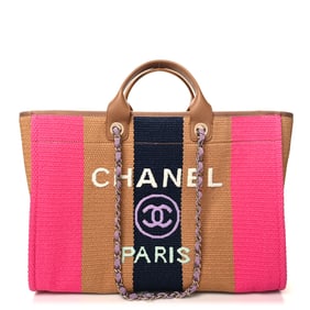Chanel Straw Raffia Calfskin Striped Large
