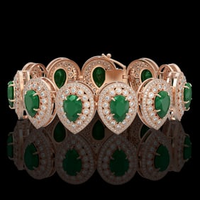56.04 ctw Emerald & Diamond Victorian Bracelet 14K Rose Gold