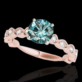 1.5 ctw SI Certified Fancy Blue Diamond Solitaire Ring 10k Rose Gold