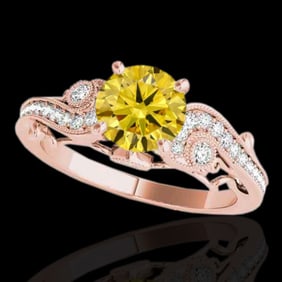 1.5 ctw Certified SI Intense Yellow Diamond Antique Ring 10k Rose Gold