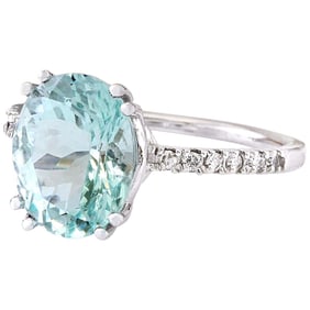 Natural Aquamarine Diamond Ring In 14