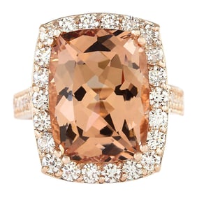 11.78 CTW Morganite 14K Rose Gold Diamond Ring