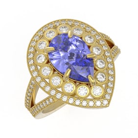 4.52 ctw Certified Tanzanite & Diamond Victorian Ring 14K Yellow Gold