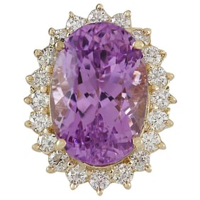 Kunzite Diamond Ring 14K Yellow Gold
