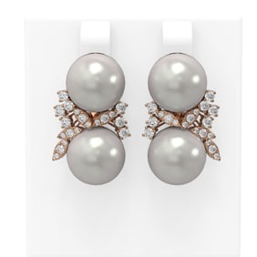 0.96 ctw Diamond & Pearl Earrings 18K Rose Gold