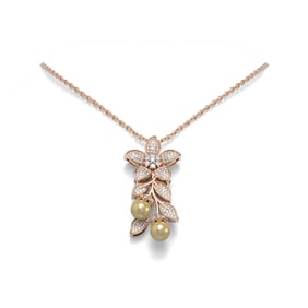 1.52 ctw Diamond & Pearl Necklace 18K Rose Gold