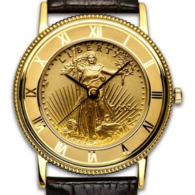 Ladies 2024 1/10 oz Gold American Eagle Leather Band Watch