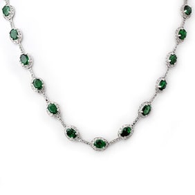 21.0 ctw Emerald & Diamond Necklace 14k White Gold