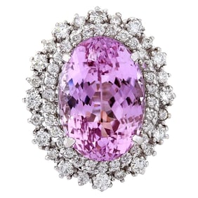Kunzite Diamond Ring 14K White Gold
