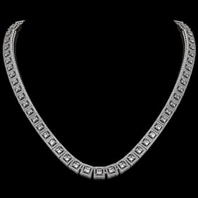 24.4 ctw Princess Cut Diamond Micro Pave Necklace 18K White Gold