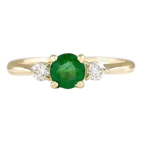 Emerald Diamond Ring 14K Yellow Gold