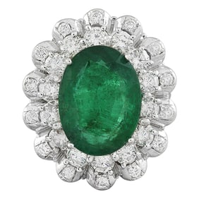 Emerald Diamond Ring 14K White Gold