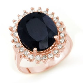14.10 ctw Blue Sapphire & Diamond Ring 14k Rose Gold